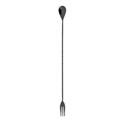 Viski Trident Barspoon with Full Twisted Stem Handle | Cocktail Spoon, Bartender Tool for Mixing Glasses, Swizzle Stick, Gunmetal Finish