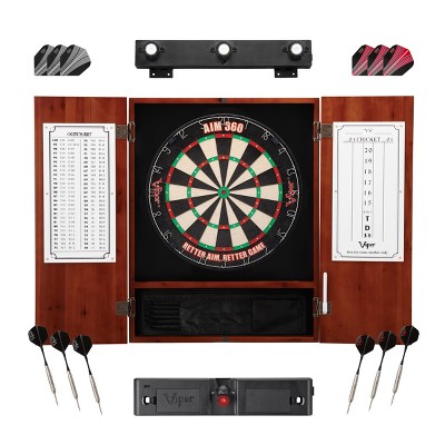 Viper AIM 360 Dartboard, Metropolitan Cabinet, Laser Throw Line, Dartboard Lights, and Darts with Spare Flights