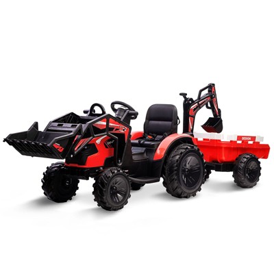 24V Ride On Toys, Ride On Tractor with Remote Control, Excavator & Bulldozer, Electric Vehicle w/Trailer, Digger, Shovel Bucket, EVA Tires