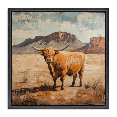 Stupell Industries Cow Of The Desert Floating Frame Canvas Art