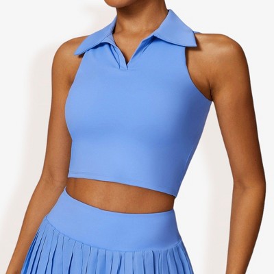 Anna-Kaci Active Women's Sleeveless Polo Crop Top with Collared Neckline and Stretch Fabric