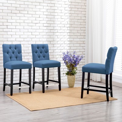 WestinTrends Hayes 24" Linen Fabric Tufted Counter Stool (Set of 3), Black, Tea