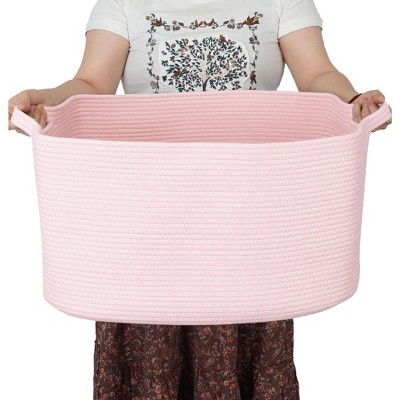 Aoibox Large Rectangle Storage Basket 22x17x12 Pink Cotton Rope Woven Bin with Handles for Toys Laundry Towels Clothes