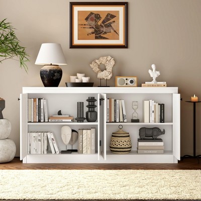 GustoWave 62.99 Inch Modern Buffet Cabinet, 4-Door Sideboard Cabinet with Storage,  for Living Room, Dining Room & Office