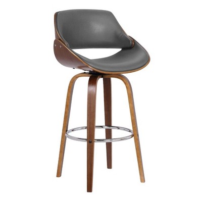 FurniFact,Swivel Counter Bar Stool with Walnut Wood Finish and Grey Faux Leather