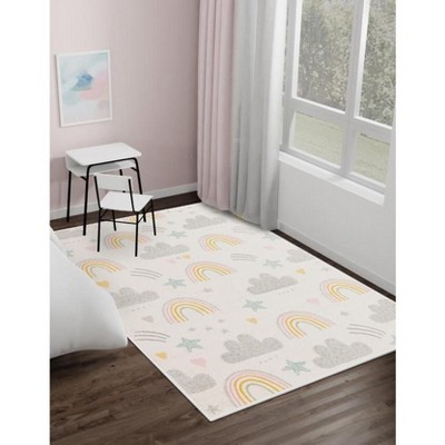 Unique Loom Whimsy Kids Rainbow, Stars, And Clouds Stars Indoor Woven Area Rug