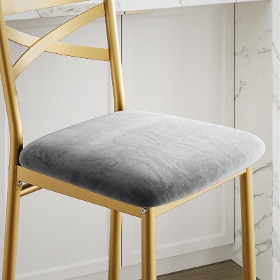 Counter Height Bar Stools, PU Leather Upholstered Seat Bar Chairs with X-Back Design & Footrest, Metal Frame Stools