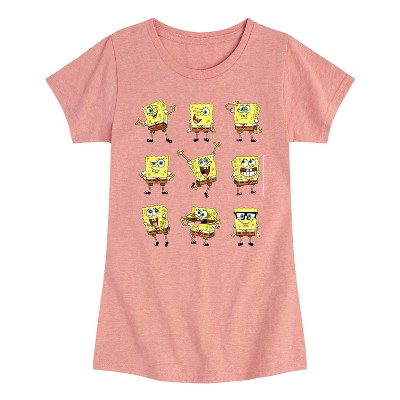 Girls' - SpongeBob SquarePants - Spongebob Faces Grid Fitted Short Sleeve Graphic T-Shirt