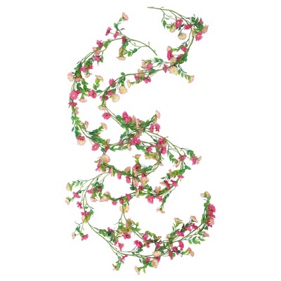 Unique Bargains Artificial Flowers Hanging Vine Plastic Flowers Vine Garland 82.7" Deep Pink 2 Pcs