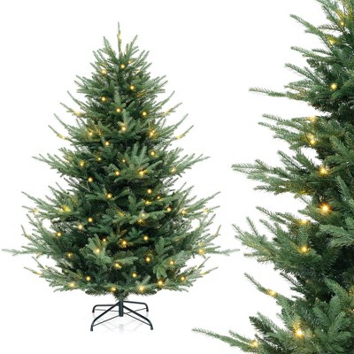 Costway 6/7/8 FT Artificial Xmas Tree with 778 PVC PE Branch Tips 240 Warm White LED Lights