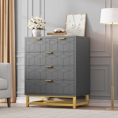 Modern 3/4/5/6/7 Drawer Dresser, Wide Chest with Gold Metal Legs & Handles, Wood Storage Organizer for Bedroom, Living Room, Hallway