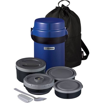Zojirushi Mr. Bento Stainless Lunch Jar Blue: Lunchbox with 4 Containers & Flatware, Hand Wash, Microwave-Safe