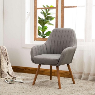 CAVINAS Polyester Accent Chair with Pleated Backrest and Wood Legs,Cozy Upholstered Living Room Chairs,Reading Chairs for Living Room