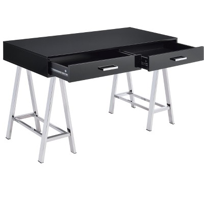 Gulches Writing Desk with Built-in USB Port ¨C KD Rectangular Design, Storage Drawers/Compartments, Metal Base & Smooth Glides for Home/Office