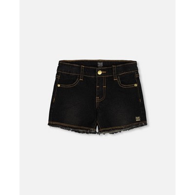 Deux par Deux Girl Jean Short with Embroidery Black Jeans