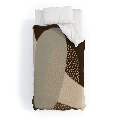 3pc King Modern Abstract Shapes 5 Polyester Duvet & Sham Set Beige - Deny Designs: Microfiber, Hidden Zipper