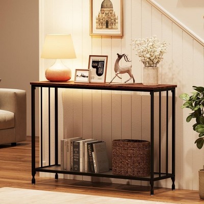 Acekool Narrow Entryway Console Table,  Industrial Sofa Table with Storage Shelf, for Hallway, Living Room, Office