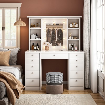 anity Desk with LED Lighted Mirror, Makeup Vanity with Drawers