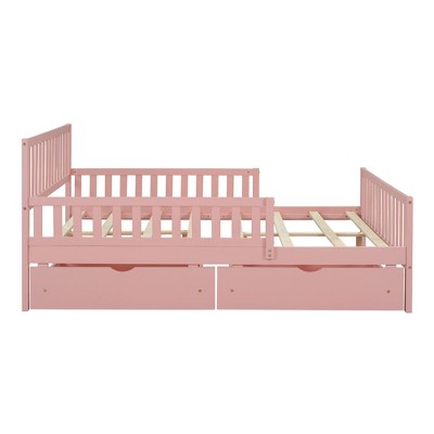 Cesicia Full Size Wood Platform Bed with Guardrails on Both Sides and Two Storage Drawers