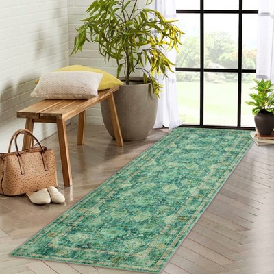 Oriental Diamond Print Area Rug - Vintage Distressed Colors,Low-Pile,Washable,Non-Slip,Rugs for Living Room,Bedroom, Kitchen