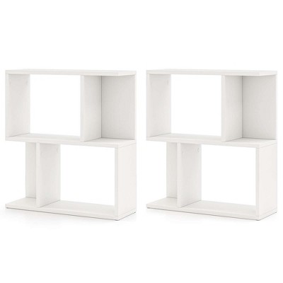 Costway 1/2 PCS 3-Tier Bookshelf Geometric Bookcase Side Table with Open Storage Display Shelf White