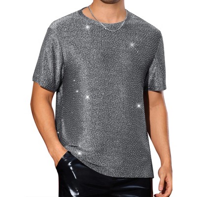 Lars Amadeus Men's Party Shiny Club Short Sleeve Glitter T-Shirt