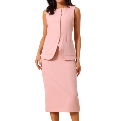 INSPIRE CHIC Women's Work Button Down Sleeveless Vest Blazer and Pencil Skirt Suit Set 2 Pcs