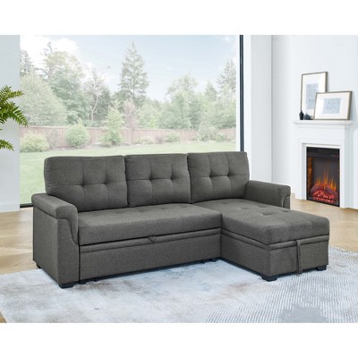 86'' L-Shaped Sectional Sofas Upholstered Pull-Out Sofa Bed with Reversible L/R, Jumbo Stitch Detailing, and Tufted Accent
