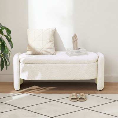 Kumasinova 47.2"Full Upholstered Fluffy Ottoman Bench with Storage,Lamb Fleece Bed Bench Accent Ottoman for Living Room&Bedroom
