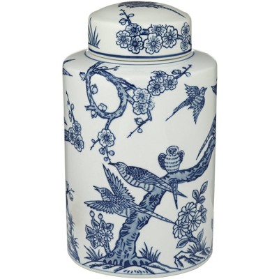 Dahlia Studios Heather 12" High Decorative Blue and White Ceramic Jar