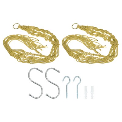 Unique Bargains Indoor Outdoor Decoration Handmade Macrame Hanging Planter Flower Pot Hanger 2 Pcs