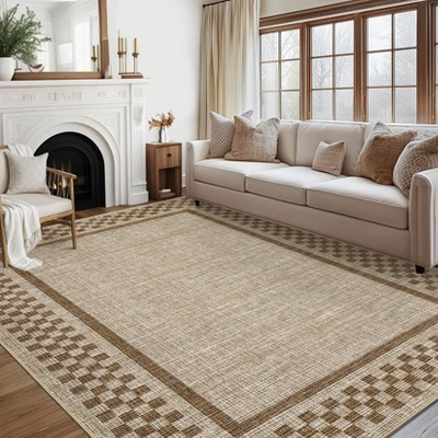 Modern Checker Rug 4x6 Washable Rug with Non Slip Rubber Backing, Checkered Print Carpet, Soft Non Shedding Low Pile Thin Foldable Floor Covering,