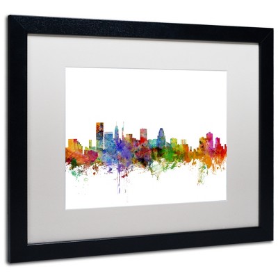 Michael Tompsett 'Baltimore Maryland Skyline' Matted Framed Art - Black - 18''x22''