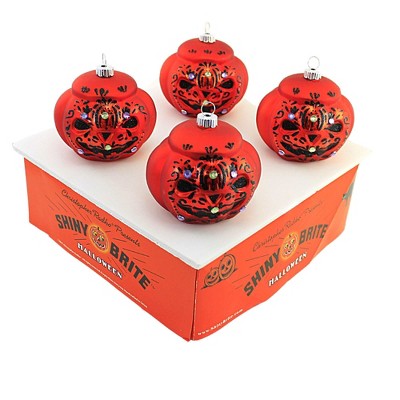 Shiny Brite 3.25 In Grinning Pumpkin Set / 4 Halloween , Ornament Halloween Jol (4PC)