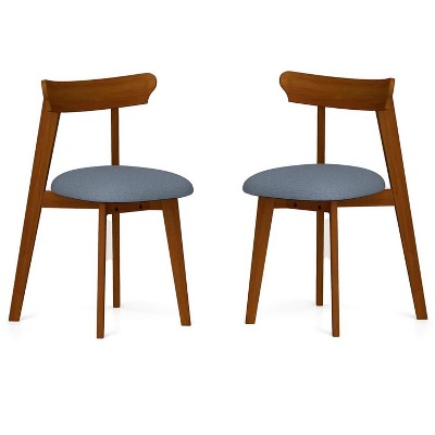 ADILE Wooden Dining Chairs Set of 2, Padded Seat & Curved Backrest, Rubber Wood Frame