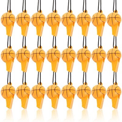 Blue Panda 24-Pack Mini Basketball Whistles for Birthday, Sports Theme Party Favor Supplies, 2.25 inches