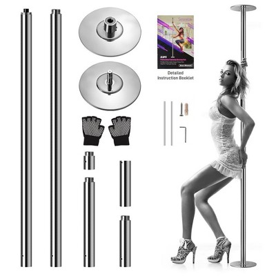 SereneLife Portable Professional Spinning Dancing Pole - 82'' to 108'' Adjustable Height - Silver