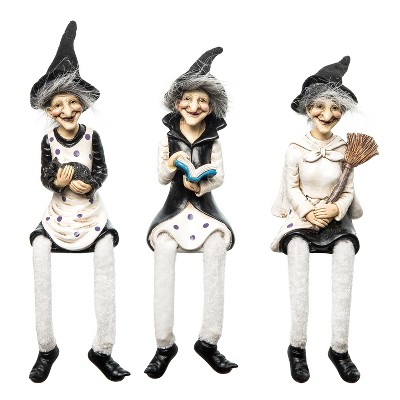 Transpac Set of 3 Resin Fuzzy Hair Witch Shelf Sitters Decorative Objects for Home Decor