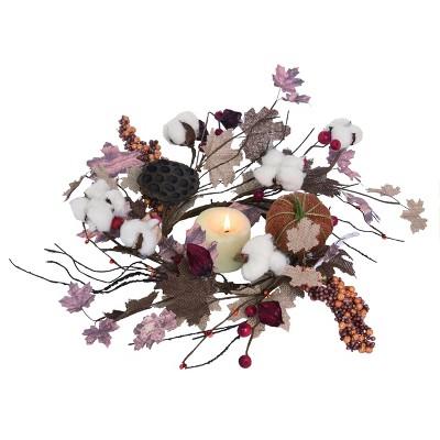 Transpac 16 in Multicolor Autumn Cotton Blossom Candle Ring Fall Thanksgiving Artificial Swag