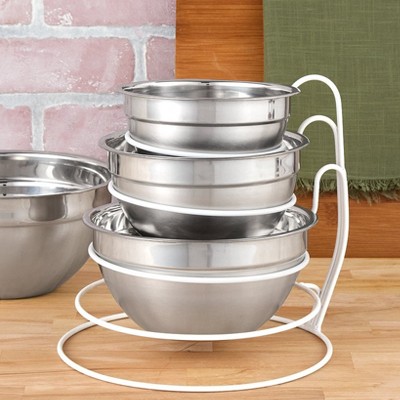 The Lakeside Collection Bowl Holder Rack Metal Mixing Bowl Organizer White 4-Tier