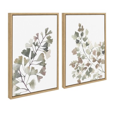 Kate and Laurel Sylvie Botanical Soft Splitfern and Botanical Soft Maiden Framed Canvas by Sara Berrenson, 2 Piece 18x24, Natural