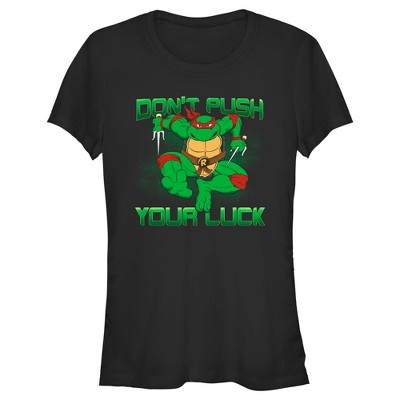 Juniors Womens Teenage Mutant Ninja Turtles St. Patrick's Day Raphael Don't Push Your Luck T-Shirt
