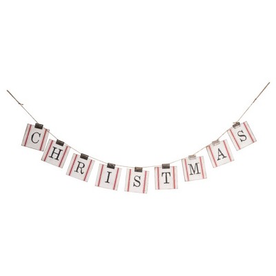 Transpac Rustic Christmas Hinge Garland MDF Metal Indoor Decoration Wood White Design for Tabletop Holiday Celebrations