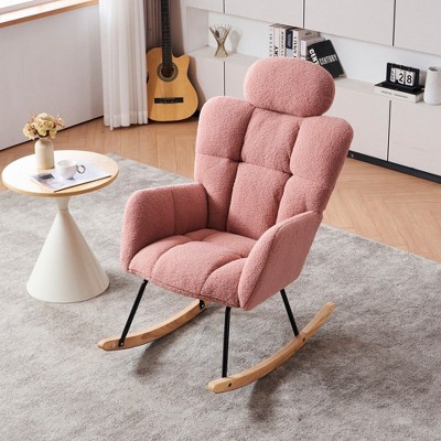 CAVINAS Teddy Upholstered Accent Chair with High Backrest,Modern Rocking Chairs with Pillow for Bedroom,Reading Room