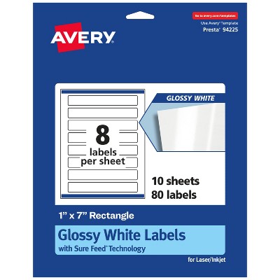 Avery Glossy White Rectangle Labels with Sure Feed, 1" x 7"