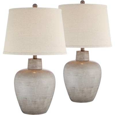 Regency Hill Glenn 27" Tall Urn Traditional Southwestern Table Lamps Set of 2 WiFi Smart Socket Gray Terra Cotta Living Room Bedroom Beige Shade