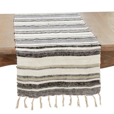 Saro Lifestyle Bohemian Bliss Striped Table Runner, Blue, 16"x72"