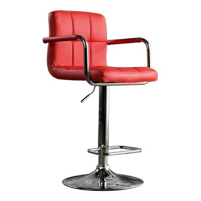 Simple Relax Leatherette and Metal Adjustable Bar Stool with Armrests in Red