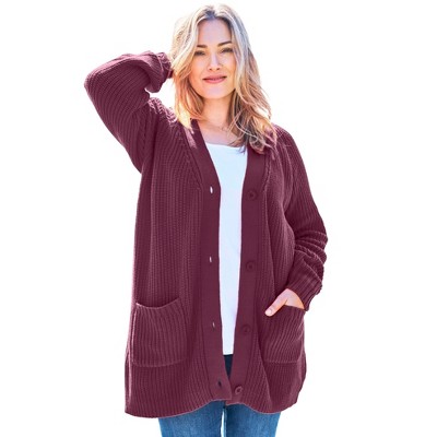 Woman Within Button-Front Shaker Cardigan