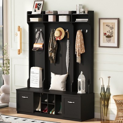 Sapphtopaz 58.8" Hall Tree with 7 Sturdy Hooks&Drawers,5-in-1 Entryway Bench with Coat Rack&Adjustable Shelves,Shoe Cabinet for Entryway,Hallway